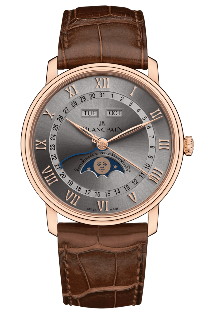 Blancpain 6654 3613 55B Villeret Quantieme Complet Grey Red Gold Alligator Men's