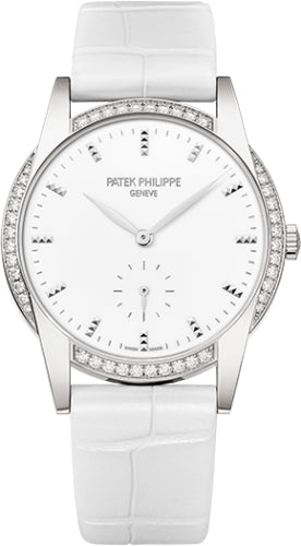 Patek Philippe Calatrava 7122-200G-001 Ladies 33mm White Hobnail Index Diamond Bezel White Gold Leather Main image