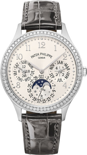 Patek Philippe Grand Complications 7140G-001 Ladies First Perpetual Calendar White Gold Silver Dial 35.1mm Diamond Bezel