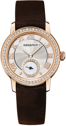Audemars Piguet Jules Audemars 77228OR.ZZ.A082MR.01 Small Seconds Pink Gold Silver Roman Dial & Diamond Bezel Silk Bracelet