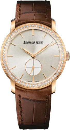 Audemars Piguet Jules Audemars 77239OR.ZZ.A088CR.01 Small Seconds 33mm Silver Index Diamond Bezel Rose Gold Leather Main image