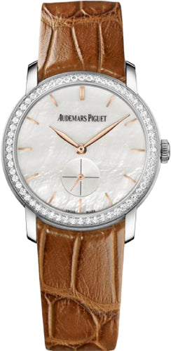 Audemars Piguet Jules Audemars 77240BC.ZZ.A808CR.01 Small Seconds 33mm White Mother of Pearl Index Diamond Bezel White Gold Leather Main image