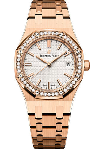 Audemars Piguet Royal Oak 77351OR.ZZ.1261OR.01 Self Winding 34mm Pink Gold Case - Diamond Bezel - Silver Dial - Bracelet Main image