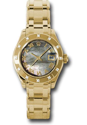 Rolex Lady-Datejust 80318 Yellow Gold Pearlmaster 29 12 Diamond Bezel - Dark Mother-Of-Pearl Roman Dial - dkmr