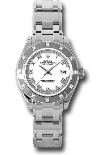 Rolex Lady-Datejust 80319 White Gold Pearlmaster 29 12 Diamond Bezel - White Roman Dial - wr