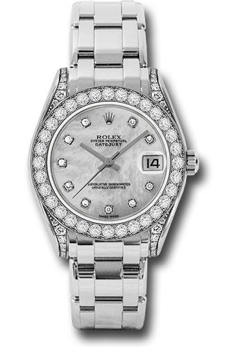 Rolex Datejust 81159 White Gold Pearlmaster 34 34 Diamond Bezel - White Mother-Of-Pearl Diamond Dial - md