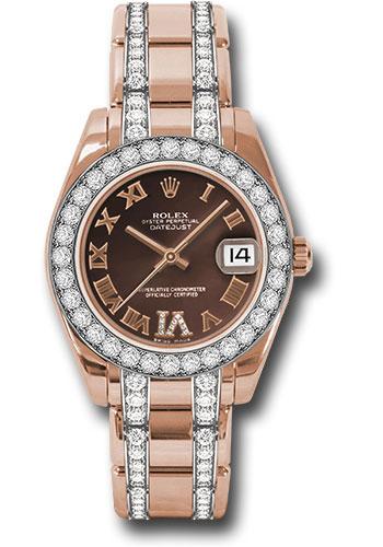Rolex Datejust 81285 Everose Gold Pearlmaster 34 32 Diamond Bezel - Chocolate Roman Dial - chodrdp Main image