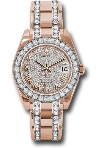 Rolex Datejust 81285 Everose Gold Pearlmaster 34 32 Diamond Bezel - Diamond Paved Roman Dial - dprdp