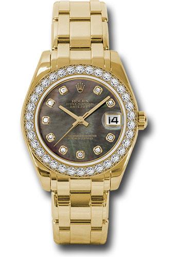 Rolex Datejust 81298 Yellow Gold Pearlmaster 34 34 Diamond Bezel - Black Mother-Of-Pearl Diamond Dial - dkmd
