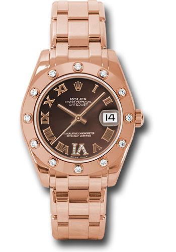 Rolex Datejust 81315 Everose Gold Pearlmaster 34 12 Diamond Bezel - Chocolate Roman Dial - chodr