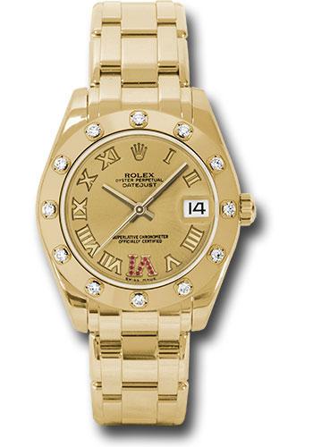 Rolex Datejust 81318 Yellow Gold Pearlmaster 34 12 Diamond Bezel - Champagne Ruby Roman Vi Roman Dial - chrr