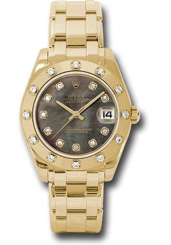 Rolex Datejust 81318 Yellow Gold Pearlmaster 34 12 Diamond Bezel - Black Mother-Of-Pearl Diamond Dial - dkmd