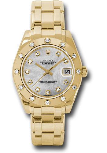 Rolex Datejust 81318 Yellow Gold Pearlmaster 34 12 Diamond Bezel - White Mother-Of-Pearl Diamond Dial - md
