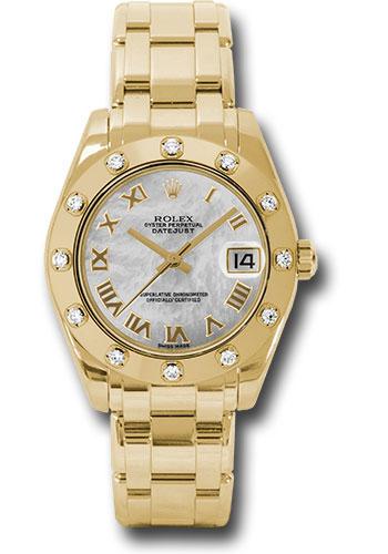 Rolex Datejust 81318 Yellow Gold Pearlmaster 34 12 Diamond Bezel - White Mother-Of-Pearl Roman Dial - mr Main image