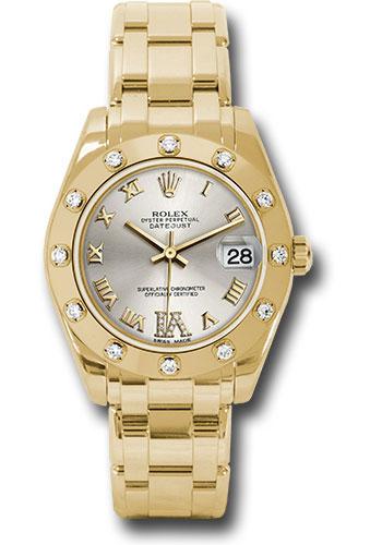 Rolex Datejust 81318 Yellow Gold Pearlmaster 34 12 Diamond Bezel - Silver Diamond Roman VI Dial - sdr6