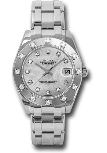 Rolex Datejust 81319 White Gold Pearlmaster 34 12 Diamond Bezel - White Mother-Of-Pearl Diamond Dial - md