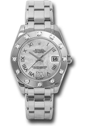 Rolex Datejust 81319 White Gold Pearlmaster 34 12 Diamond Bezel - White Mother-Of-Pearl Roman Dial - mdr Main image