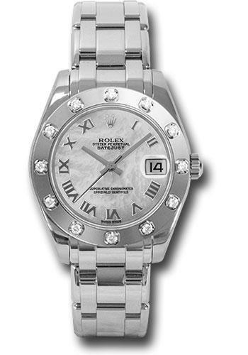 Rolex Datejust 81319 White Gold Pearlmaster 34 12 Diamond Bezel - White Mother-Of-Pearl Roman Dial - mr