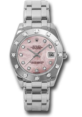 Rolex Datejust 81319 White Gold Pearlmaster 34 12 Diamond Bezel - Pink Mother-Of-Pearl Diamond Dial - pmd