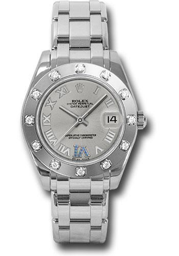 Rolex Datejust 81319 White Gold Pearlmaster 34 12 Diamond Bezel - Silver Roman Dial - ssr