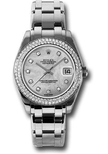 Rolex Datejust 81339 White Gold Pearlmaster 34 116 Diamond Bezel - Mother-Of-Pearl Diamond Dial - md