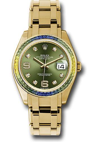 Rolex Datejust 86348SABLV Yellow Gold Pearlmaster 39 48 Blue To Green Gradient Baguette-Cut Sapphires Bezel - Olive Green Diamond Dial Main image