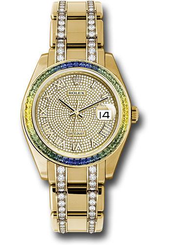 Rolex Datejust 86348SABLV Yellow Gold Pearlmaster 39 48 Blue To Green Gradient Baguette-Cut Sapphires Bezel - 18K Yellow Gold Diamond Paved Dial - dpdb