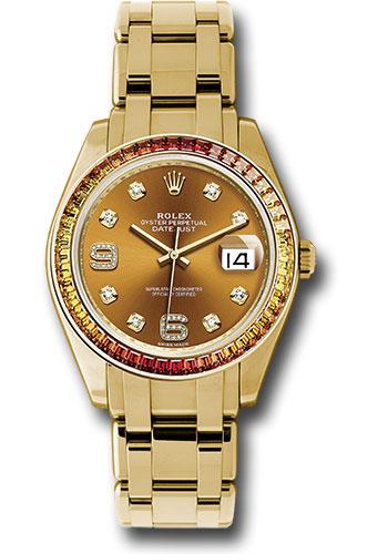 Rolex Datejust 86348SAJOR Yellow Gold Pearlmaster 39 48 Orange To Yellow Gradient Baguette-Cut Sapphires Bezel - Cognac Diamond Dial