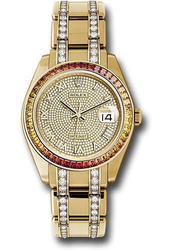 Rolex Datejust 86348SAJOR Yellow Gold Pearlmaster 39 48 Orange To Yellow Gradient Baguette-Cut Sapphires Bezel - 18K Yellow Gold Diamond Paved Dial - dpdb