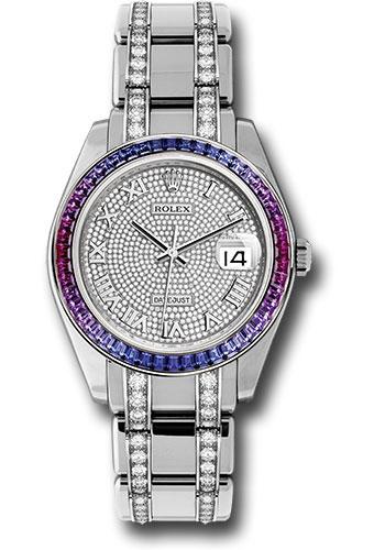 Rolex Datejust 86349SAFUBL White Gold Pearlmaster 39 48 Blue To Fuchsia Pink Gradient Baguette-Cut Sapphires Bezel - 18K White Gold Diamond Paved Dial - dpdb
