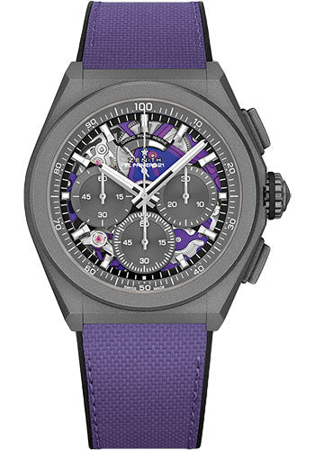 Zenith 97.9001.9004/80.R922 DEFY 21 Ultraviolet Sandblasted Titanium - Grey and Ultraviolet Dial - Rubber Backed Violet Fabric Strap