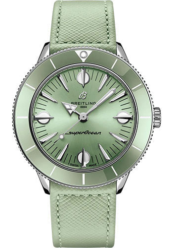 Breitling Superocean Heritage A10340361L1X1 ’57 Pastel Paradise Stainless Steel - Mint Green Dial - Mint Green Calfskin Leather Strap - Folding Buckle
