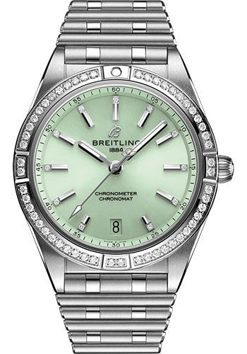 Breitling Chronomat A10380591L1A1 Automatic 36 Stainless Steel (Gem-set) - Mint Green Diamond Dial - Metal Bracelet Main image