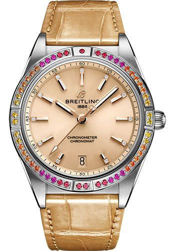 Breitling Chronomat A10380611A1P1 Automatic 36 South Sea Stainless Steel (Gem-set) - Beige Dial - Beige Alligator Leather Strap - Folding Buckle