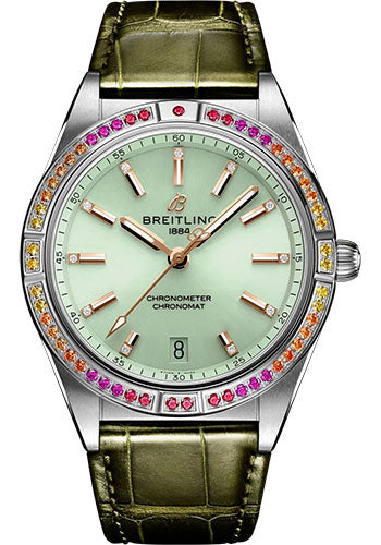 Breitling Chronomat A10380611L1P1 Automatic 36 South Sea Stainless Steel (Gem-set) - Mint Green Dial - Green Alligator Leather Strap - Folding Buckle Main image