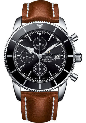 Breitling Superocean Heritage A1331212/BF78/440X/A20D.1 II Chronograph 46 Steel Case - Volcano Black Dial - Gold Leather Strap