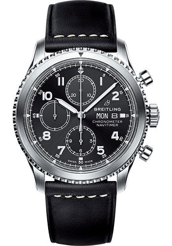 Breitling Aviator 8 A13314101B1X1 Chronograph 43 Steel Case - Black Dial - Black Leather Strap