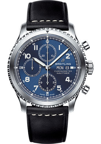 Breitling Aviator 8 A13314101C1X1 Chronograph 43 Steel Case - Blue Dial - Black Leather Strap