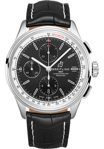 Breitling Premier A13315351B1P1 Chronograph 42mm Steel Case - Black Dial - Black Croco Strap