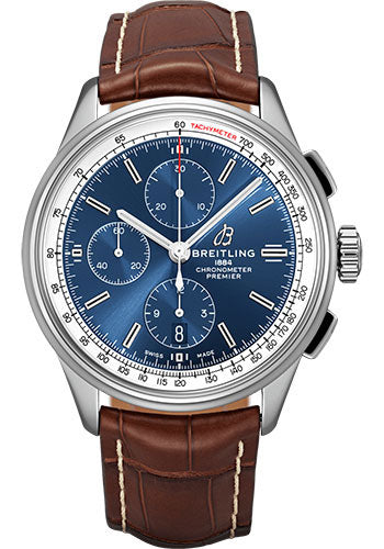 Breitling Premier A13315351C1P1 Chronograph 42mm Steel Case - Blue Dial - Brown Croco Strap