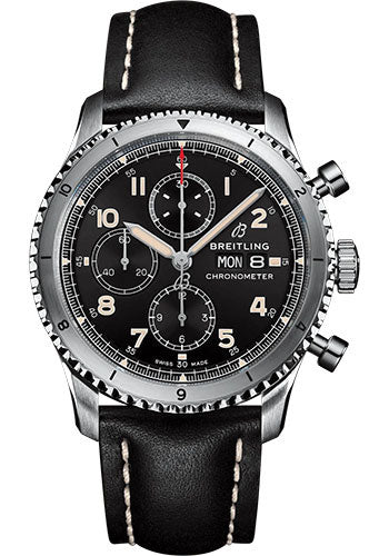 Breitling Aviator 8 A13316101B1X1 Chronograph 43 Stainless Steel - Black Dial - Black Calfskin Leather Strap - Tang Buckle Main image