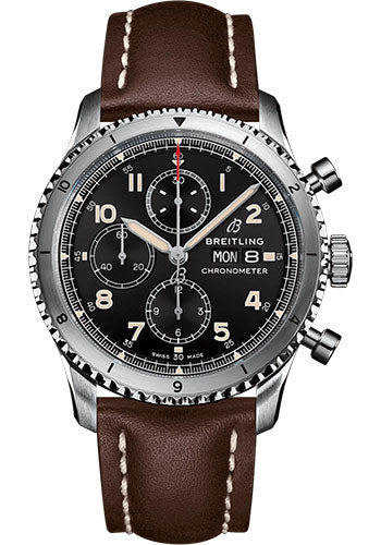 Breitling Aviator 8 A13316101B1X4 Chronograph 43 Stainless Steel - Black Dial - Brown Calfskin Leather Strap - Folding Buckle Main image