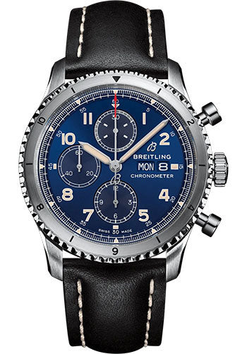Breitling Aviator 8 A13316101C1X1 Chronograph 43 Stainless Steel - Blue Dial - Black Calfskin Leather Strap - Tang Buckle Main image