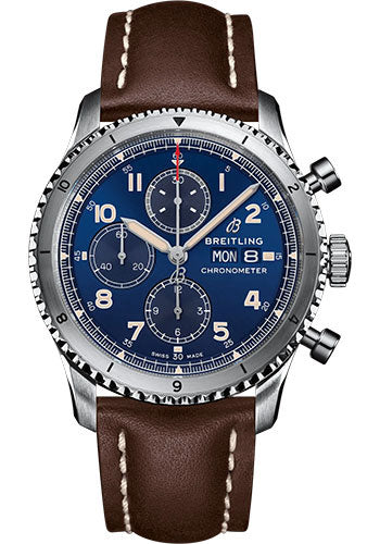 Breitling Aviator 8 A13316101C1X2 Chronograph 43 Stainless Steel - Blue Dial - Brown Calfskin Leather Strap - Tang Buckle Main image