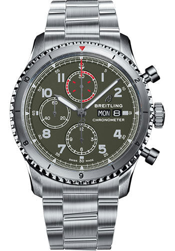 Breitling Aviator 8 A133161A1L1A1 Chronograph 43 Curtiss Warhawk Steel - Green Dial - Steel Bracelet