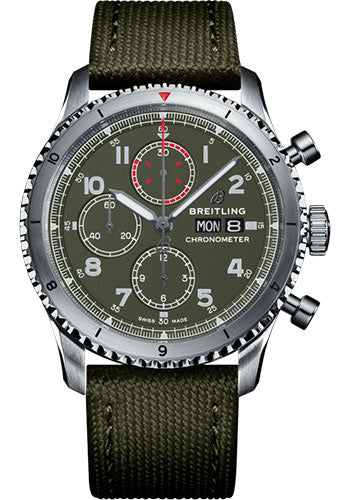 Breitling Aviator 8 A133161A1L1X1 Chronograph 43 Curtiss Warhawk Steel - Green Dial - Khaki Green Military Strap - Tang Buckle Main image