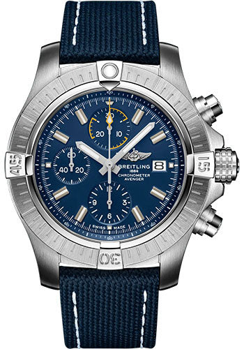 Breitling Avenger A13317101C1X1 Chronograph 45 Stainless Steel - Blue Dial - Blue Calfskin Leather Strap - Tang Buckle