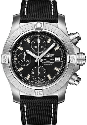 Breitling Avenger A13385101B1X2 Chronograph 43 Stainless Steel - Black Dial - Anthracite Calfskin Leather Strap - Folding Buckle Main image