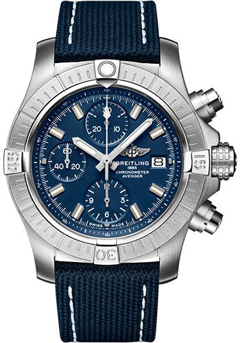 Breitling Avenger A13385101C1X1 Chronograph 43 Stainless Steel - Blue Dial - Blue Calfskin Leather Strap - Tang Buckle