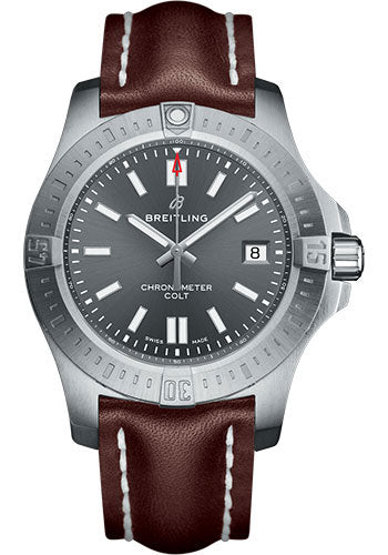 Breitling Chronomat A17313101F1X2 Colt Automatic 41 Steel Case - Tempest Gray Dial - Brown Leather Strap